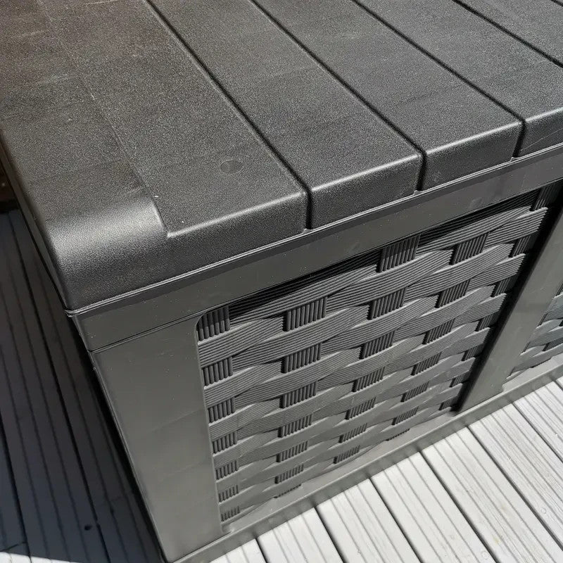 634L Rattan Style Outdoor Garden Storage Box Bench Seat Black Waterproof