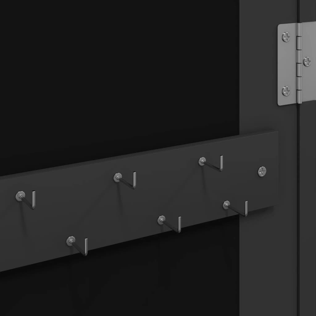 Black Wall Mounted Jewelry Cabinet Mirror Lockable Slim Vertical Storage