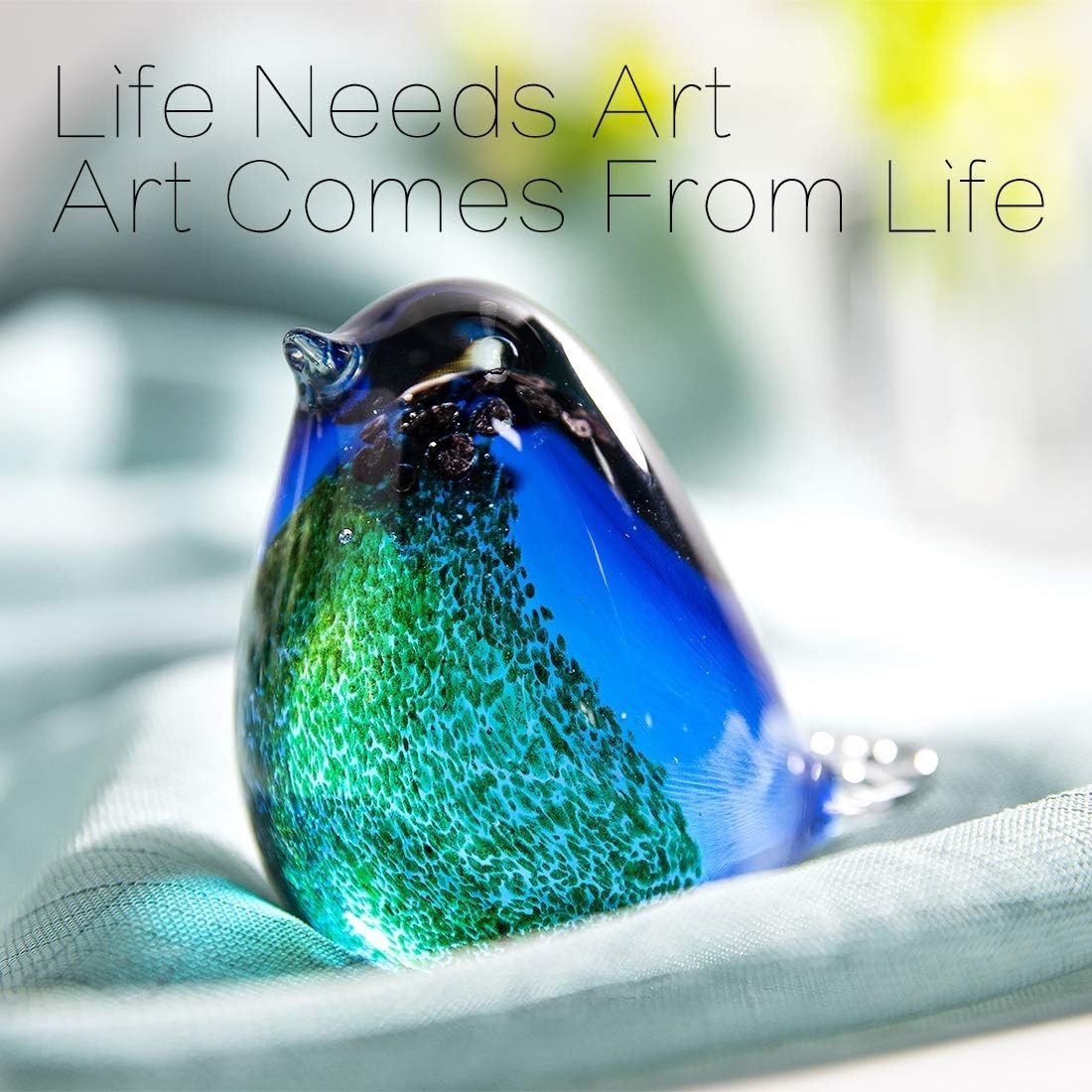 Handmade Blue Glass Bird Ornament | Blown Glass Figurine Art Decor Gift