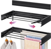 80cm Wall Mounted Retractable Clothes Drying Rack Foldable Airer Black