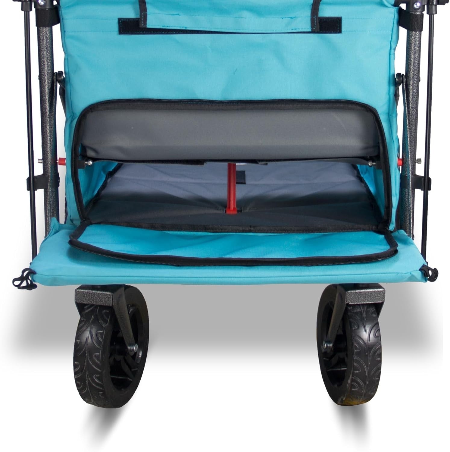 Sky Blue/Grey Folding Wagon w/ Roof Brakes 120kg Heavy Duty Cart PU Tyres & Seat