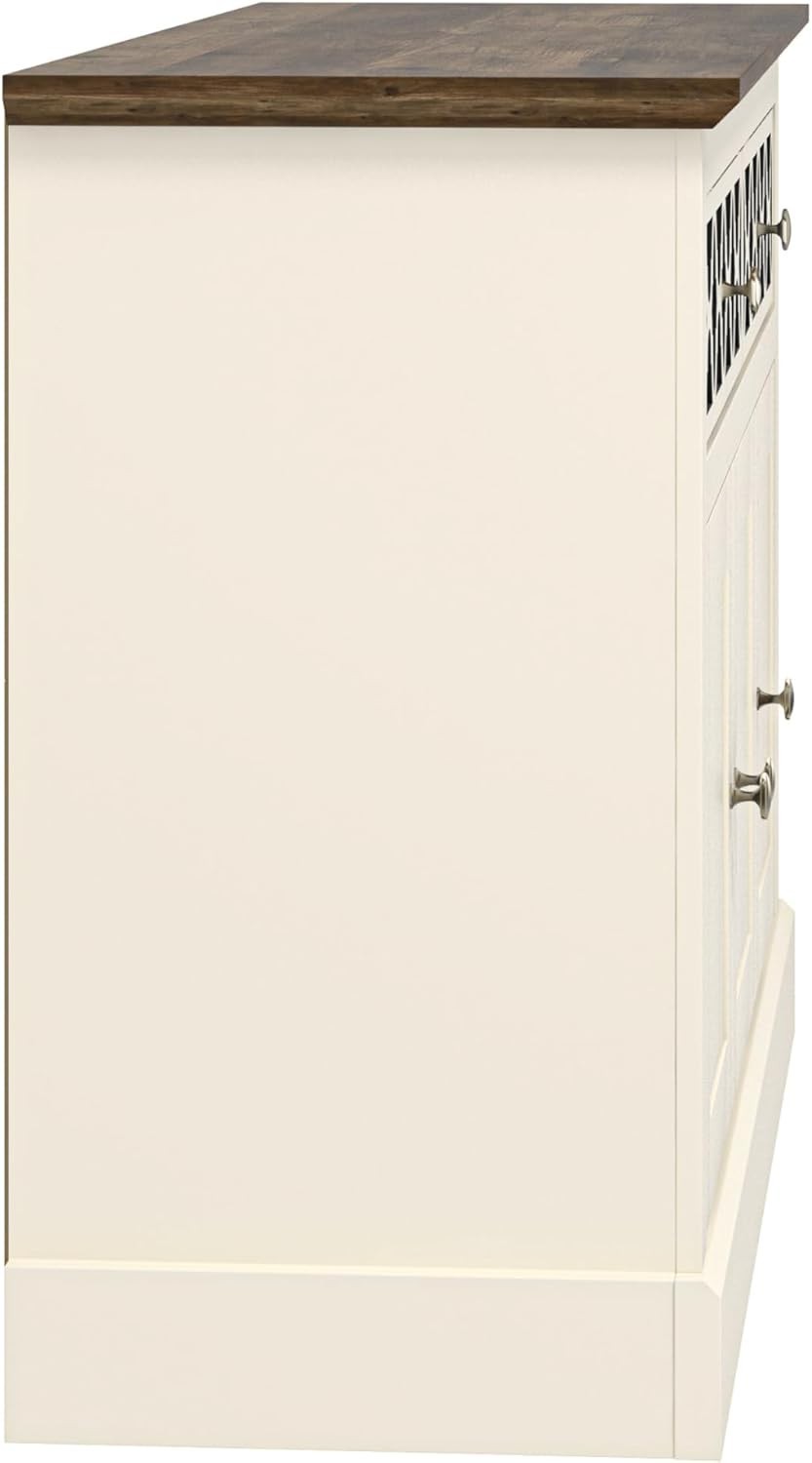 Ivory Oak Sideboard Cabinet 3 Door 2 Drawer Storage Unit for Hallway