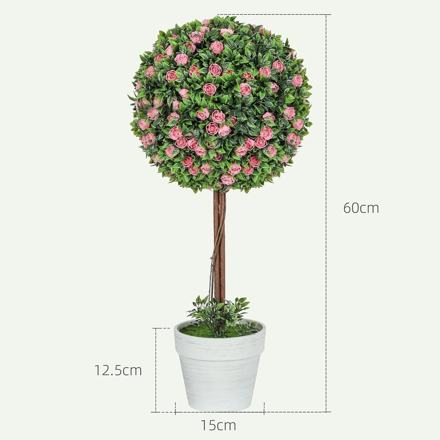 60cm Pink Rose Ball Topiary Trees Set of 2 in White Pot Floral Home Garden Decor