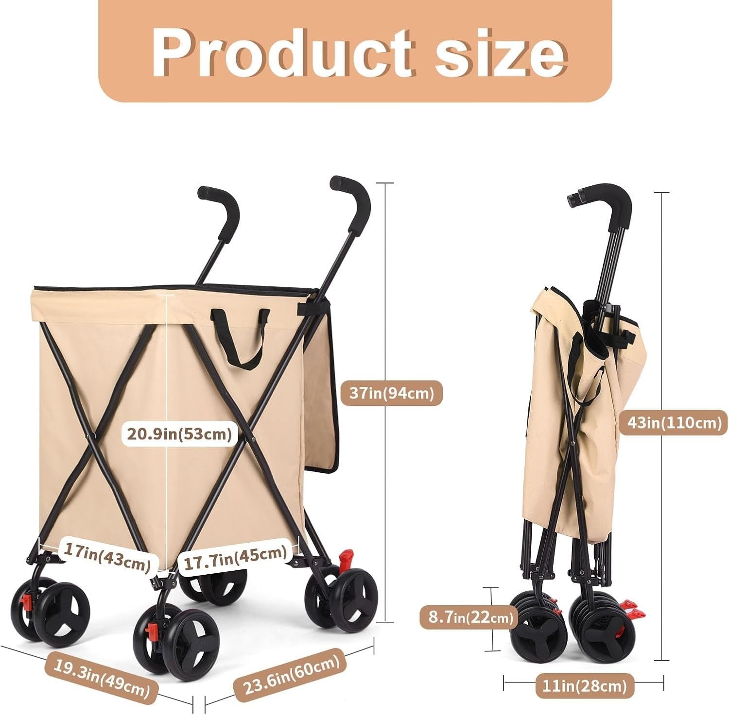 Heavy Duty 4 Wheel Shopping Trolley Foldable Steel Cart 120lb