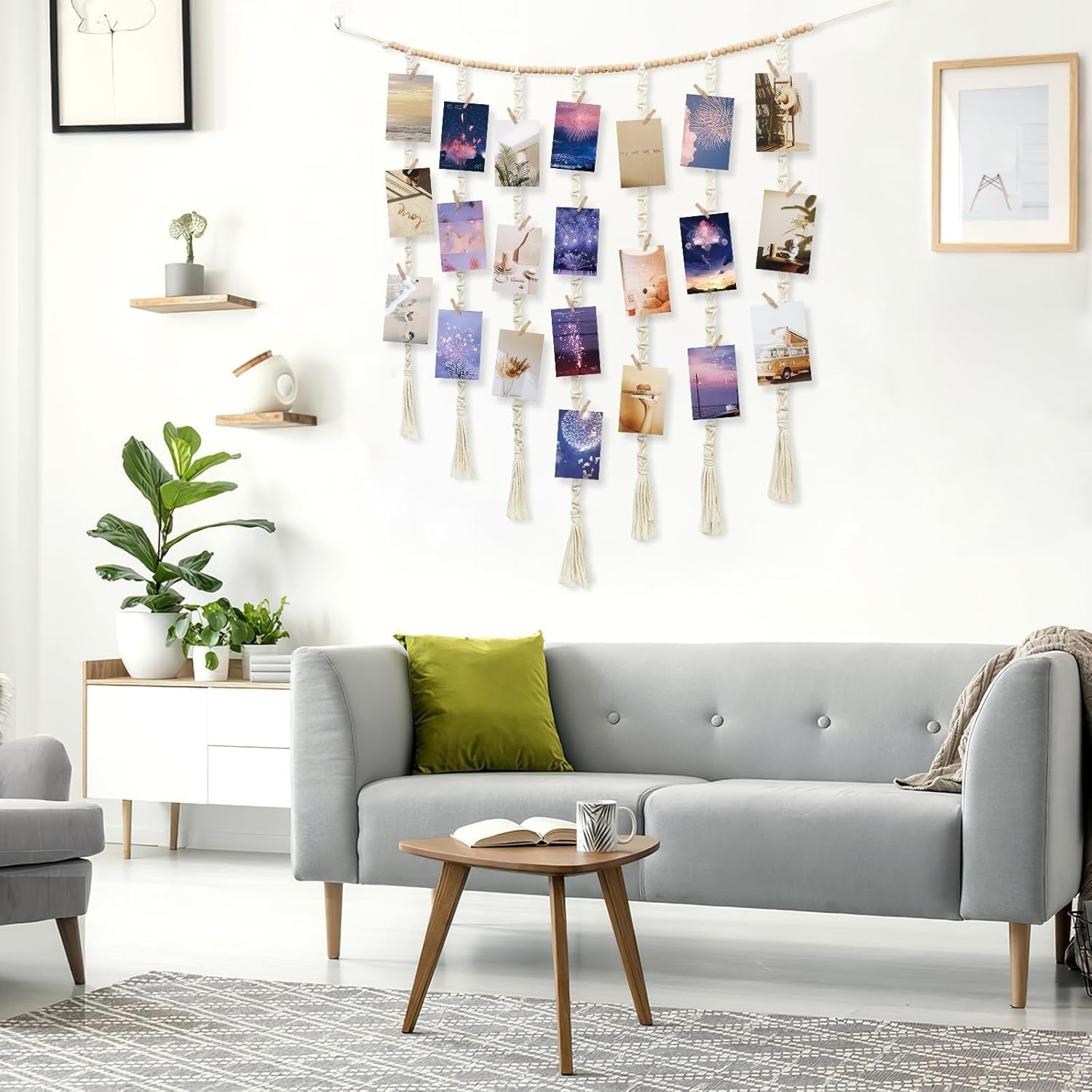 Boho Macrame Photo Display Beige Hanging Frame DIY Wall Decor