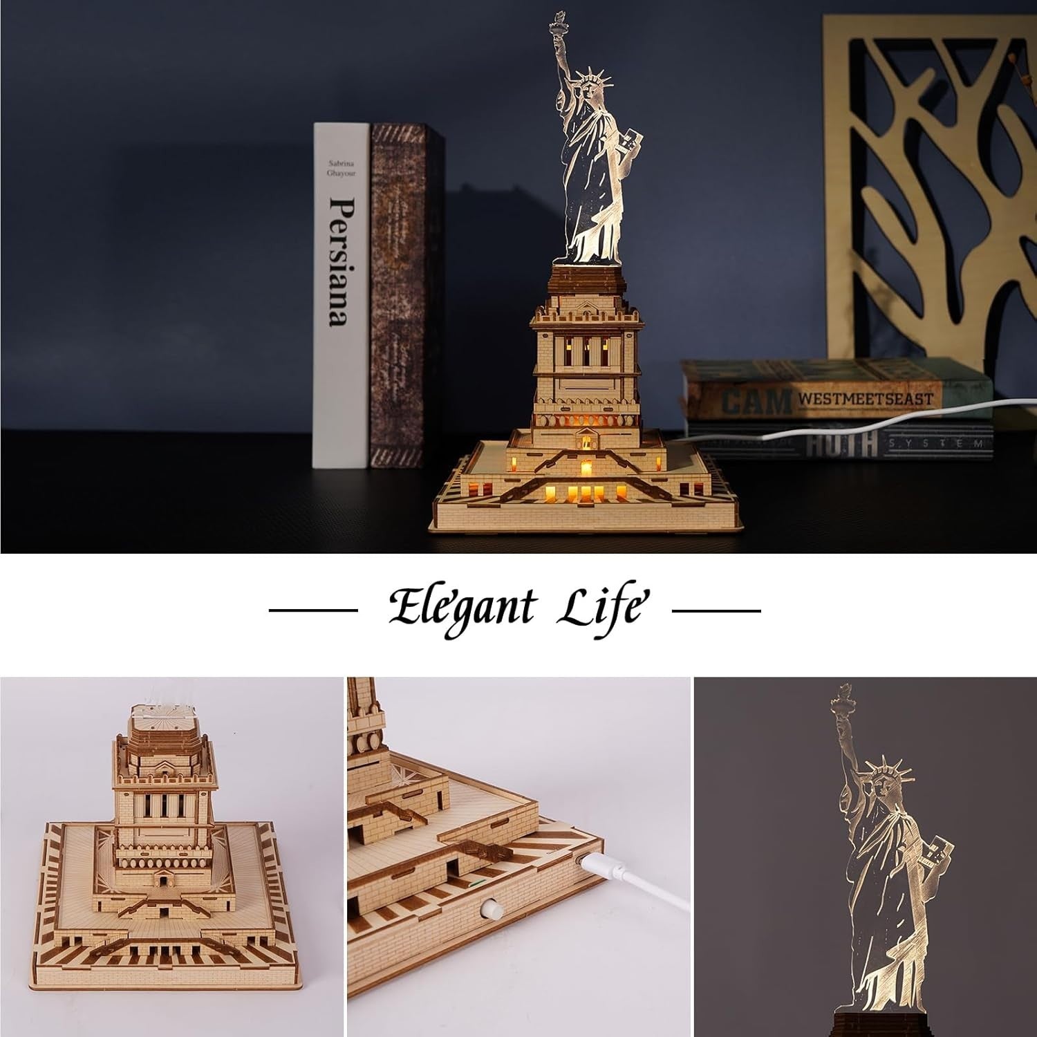 3D Wooden Statue of Liberty Puzzle Model Kit, DIY Craft, Home Decor
