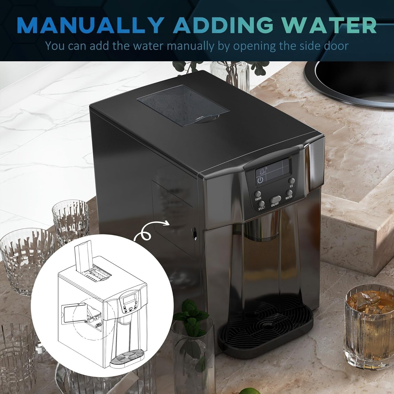 Ice Maker Machine Countertop 12kg 24H Water Dispenser Fast Ice 2 Sizes