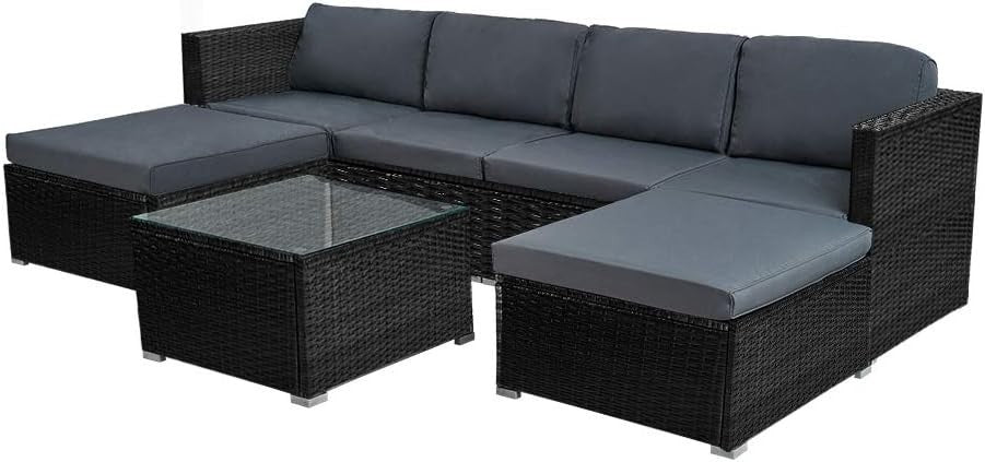 6 Seater Rattan Garden Sofa Set with Table & Stools – Weatherproof Patio