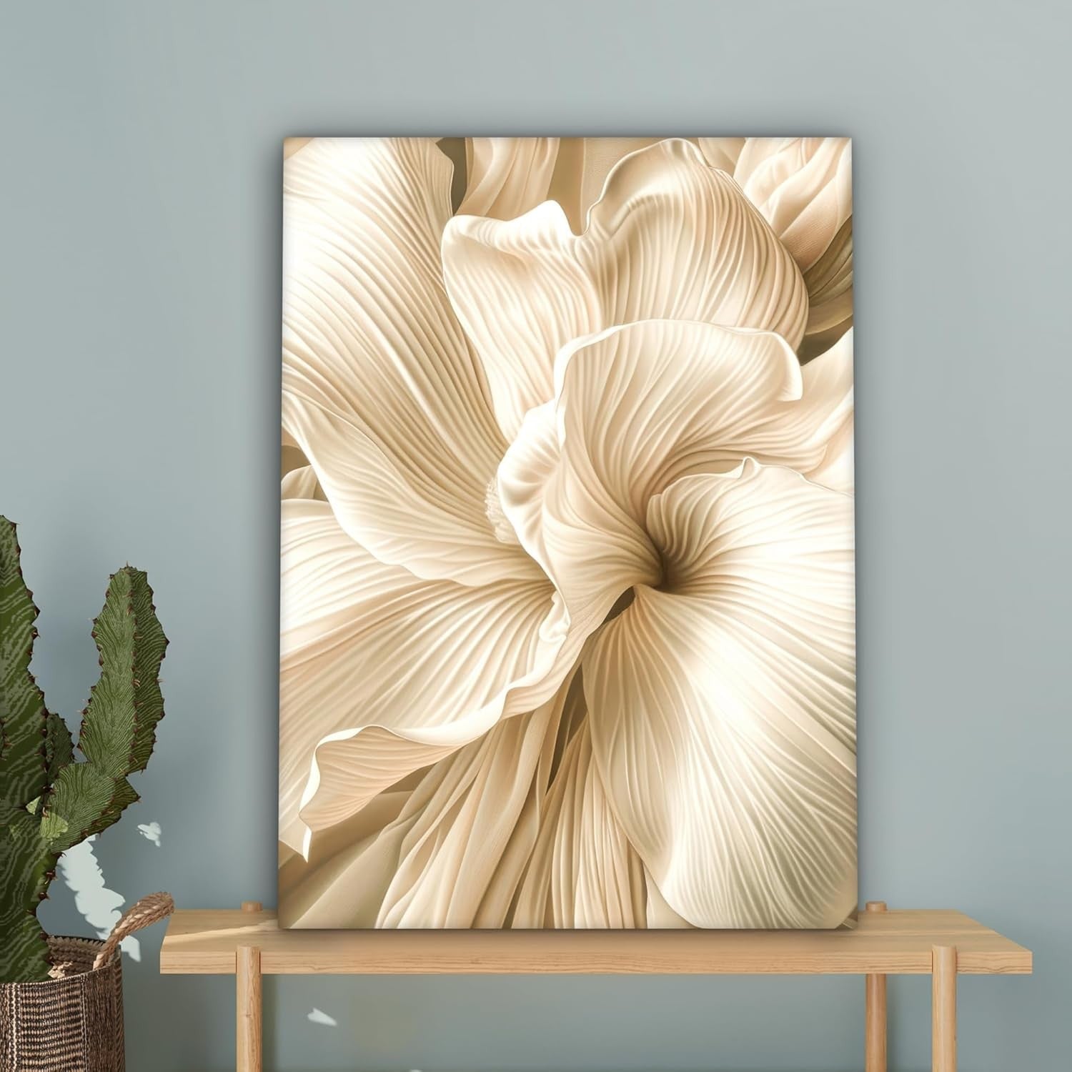 Large Framed Canvas Wall Art 50x70cm Beige Floral Abstract