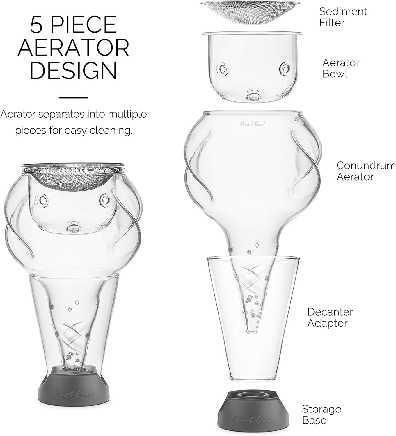 3-Stage Wine Aerator Glass Decanter Elegant Swirl Design for Smooth Rich Flavour