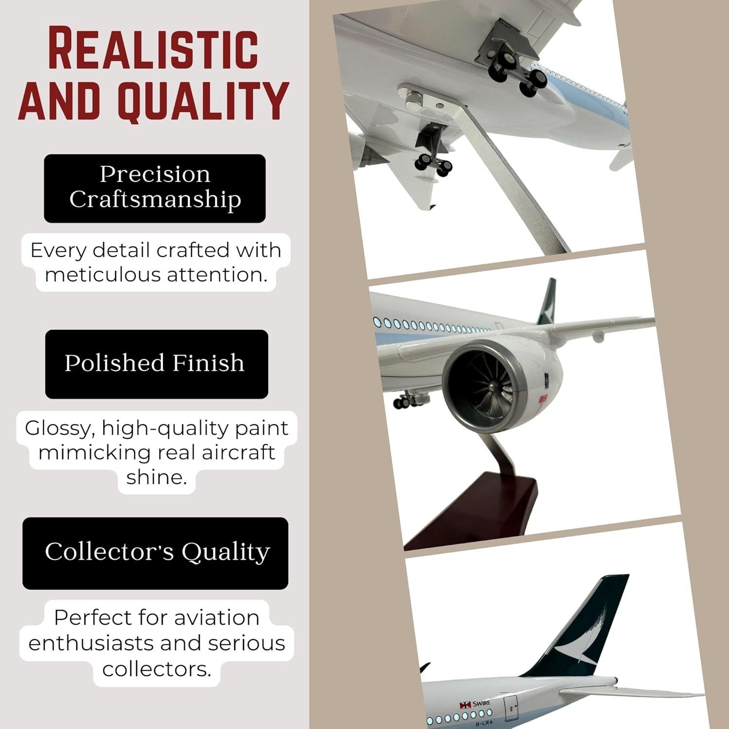 Large Scale Model Plane w/ Voice-Activated Lights & Stand | Aviation Gift