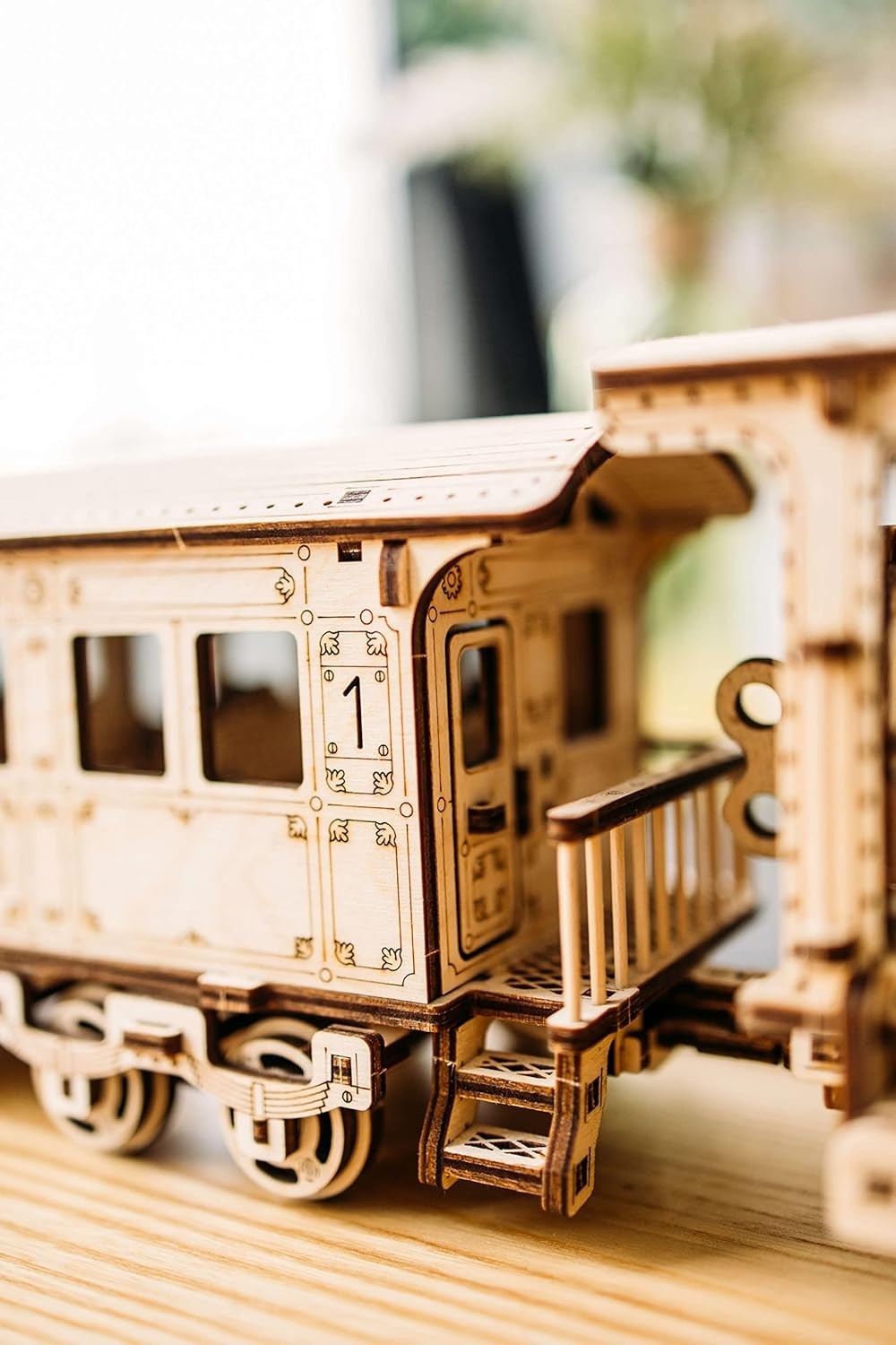 3D Wooden Train Set with Railway DIY Locomotive Puzzle Model Kit Adult