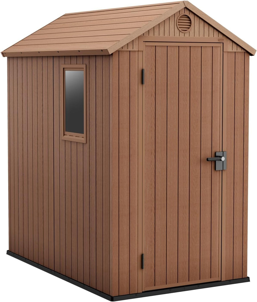 4x6FT Outdoor Garden Shed Evotech Wood-Look Storage with Floor & Lockable Door