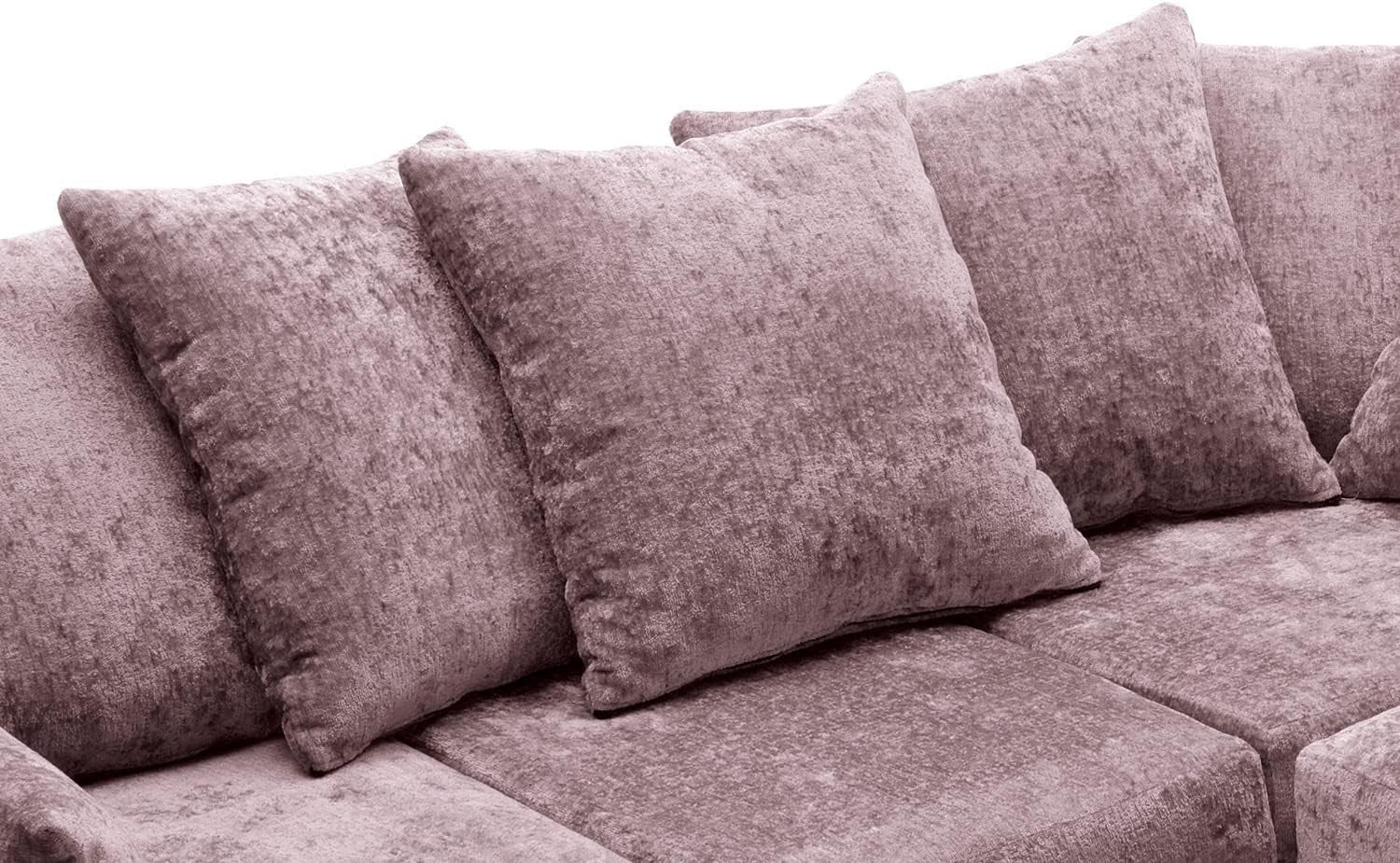 Pink Chenille Corner Sofa Right – Modern L Shape Couch for Living Room