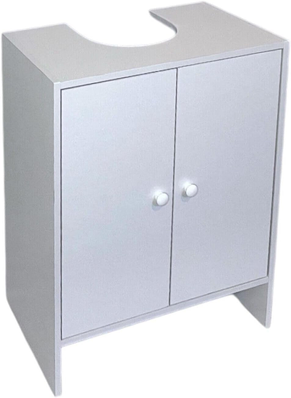 White Under Sink Bathroom Cabinet with Double Doors – Compact Storage Unit
