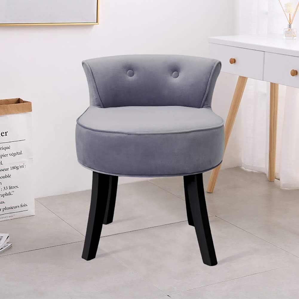 Light Grey Velvet Low Back Dressing Table Stool with Wooden Legs