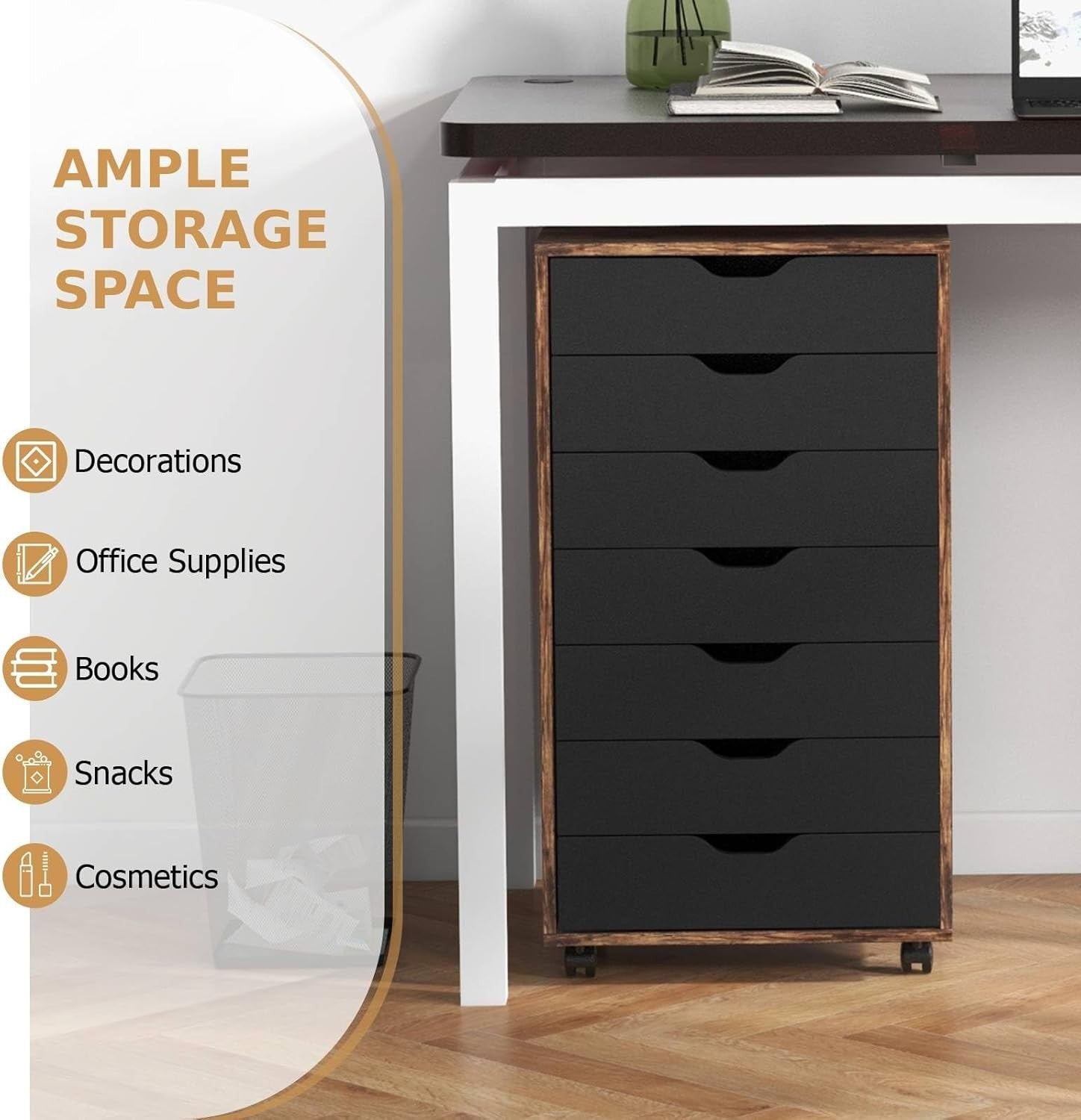 Rustic Mobile File Cabinet 7 Drawer Rolling Printer Stand Under Desk