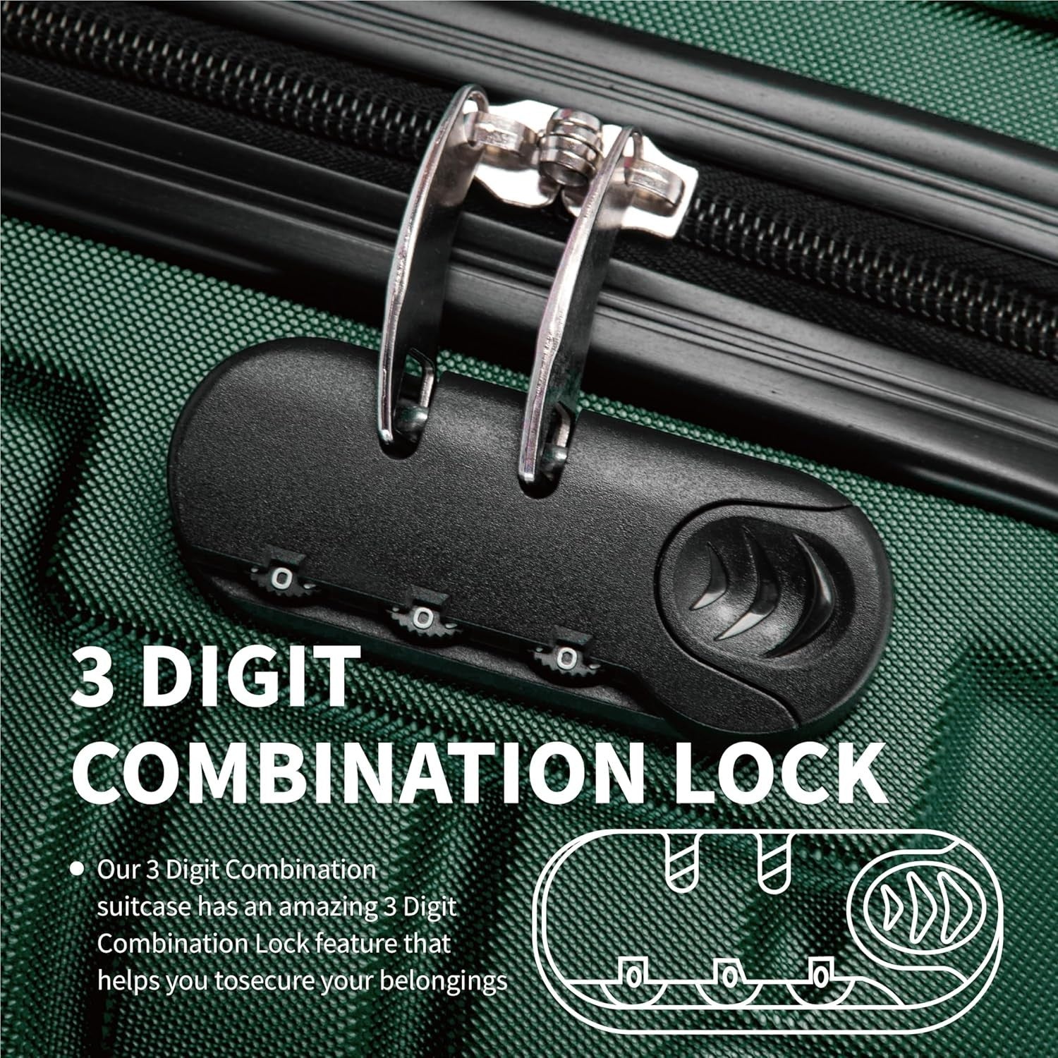 Medium Check In Suitcase 24in Lightweight ABS Spinner Wheels Lock