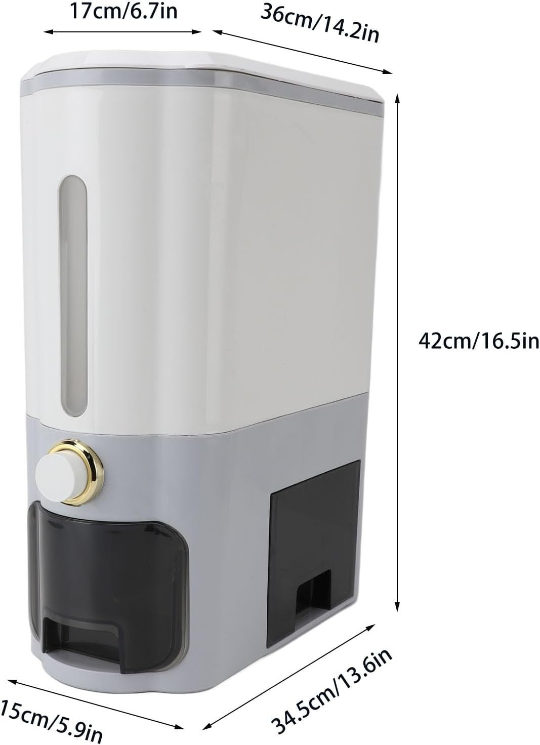 10KG Press Rice Dispenser PP Sealed Slim Grain Storage Bin Gray
