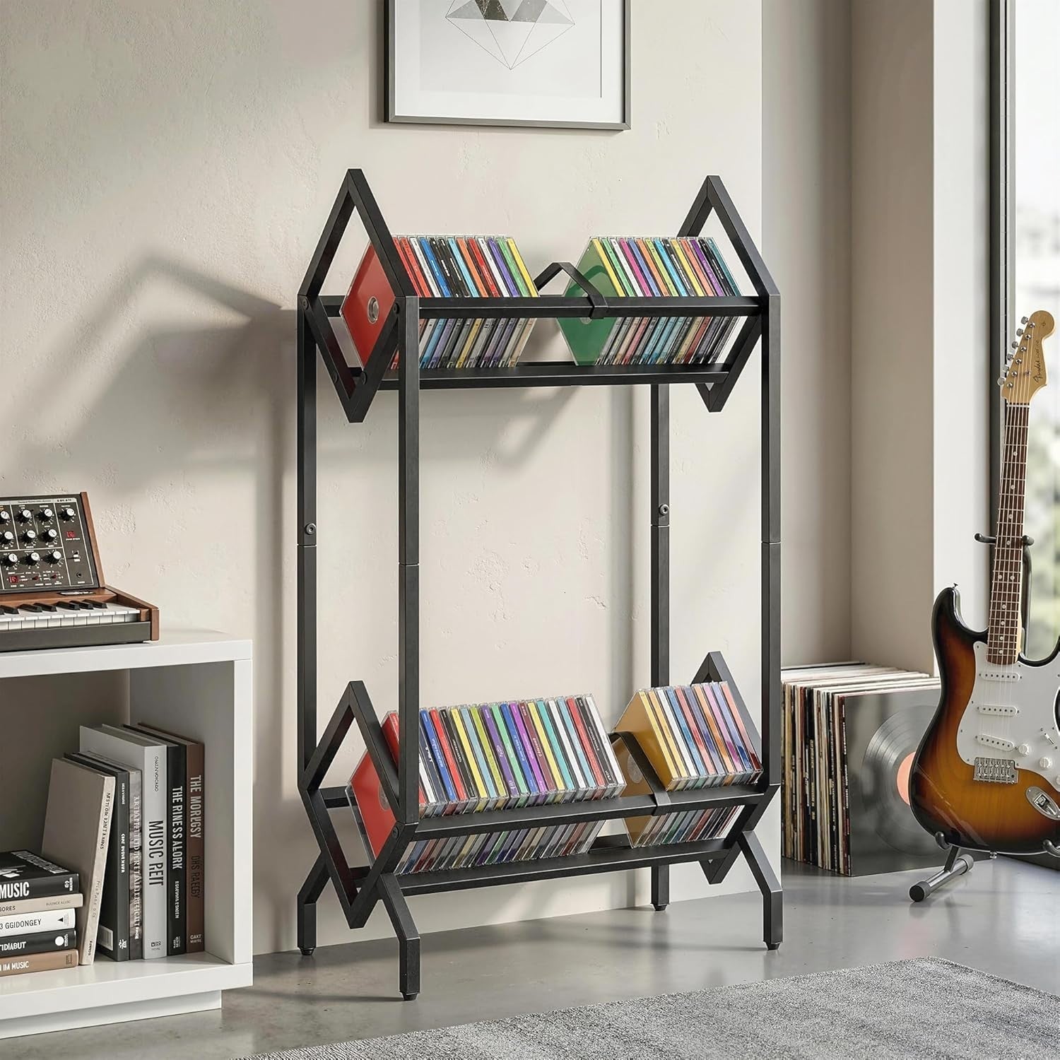Metal CD Storage Rack 50 Disc Display Stand DVD Book Shelf Black 80cm