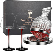 Luxury Crystal Wine Decanter Set 1500ml with 2 Glasses Rotating Aerator Gift