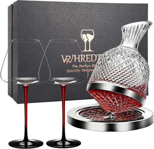 Luxury Crystal Wine Decanter Set 1500ml with 2 Glasses Rotating Aerator Gift