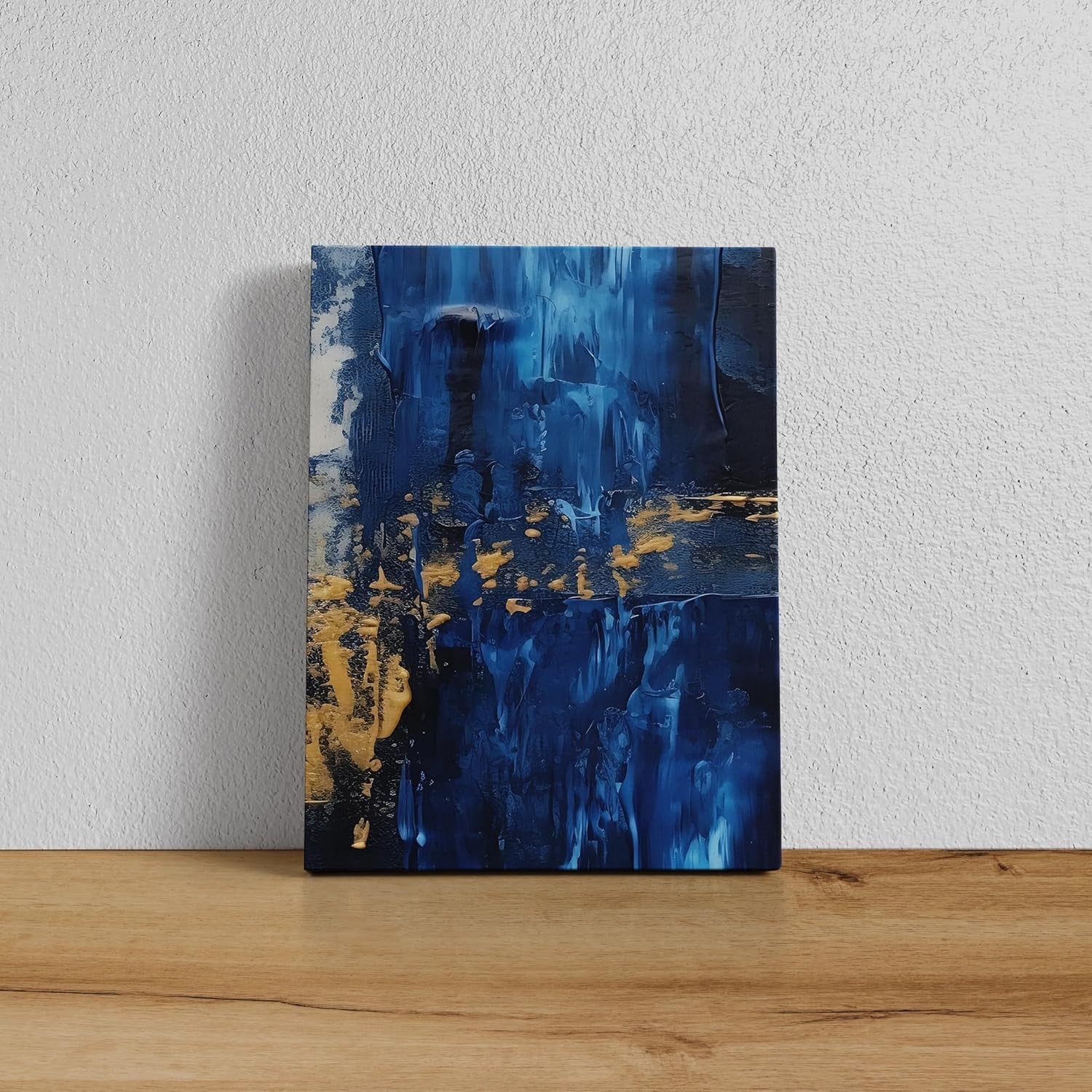 Abstract Blue & Gold 3‑Piece Canvas Wall Art Set Modern Marble Decor