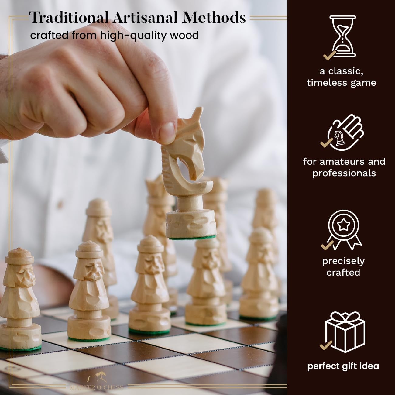 Luxury 20" Wooden Chess Set Foldable Board with Hand Carved Weighted Pieces