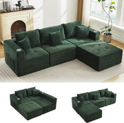 L-Shaped Modular Corner Sofa with Cup Holder Deep Memory Foam Seat