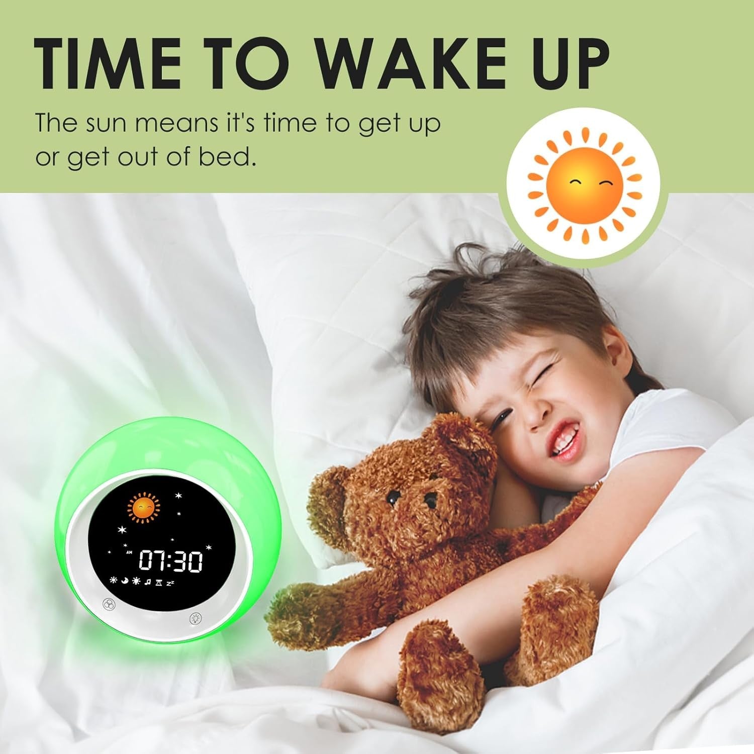 Pink Kids Sleep Trainer Alarm Clock Wake Light Sound Machine Night Display
