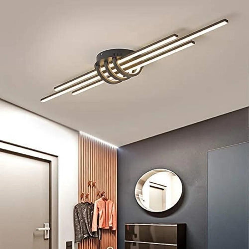 Modern 40W Dimmable LED Ceiling Light Black Linear Flush Mount Remote Control