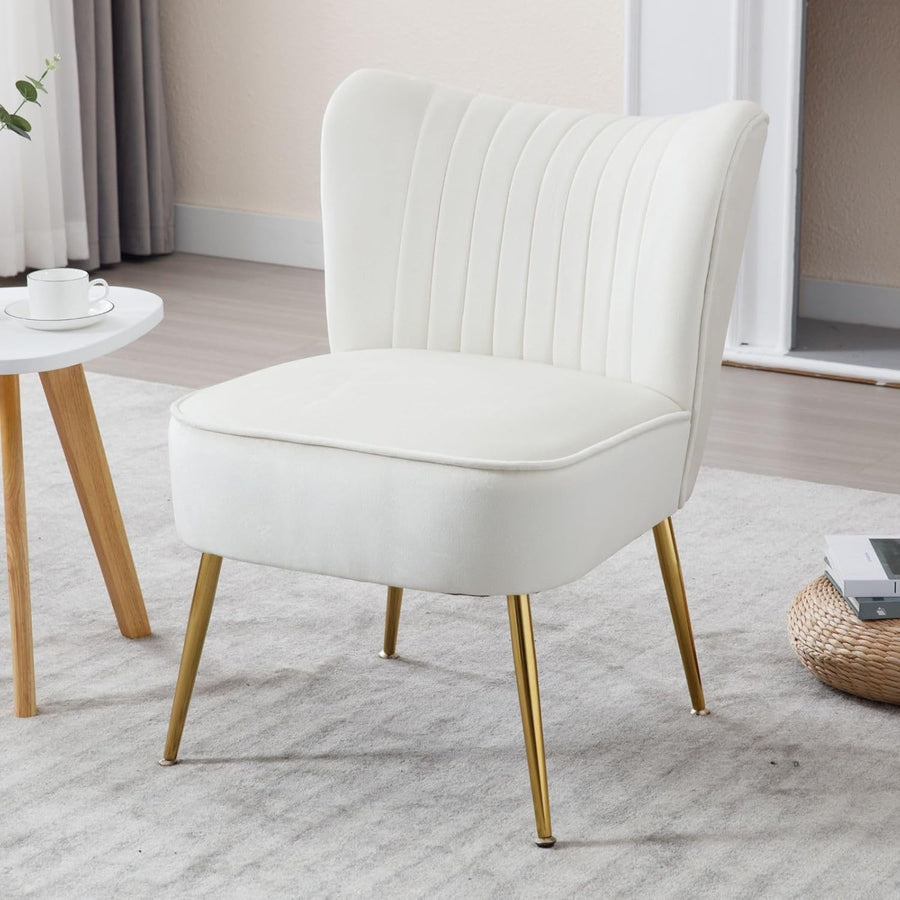 Beige Velvet Accent Tub Chair Gold Legs Modern Armchair