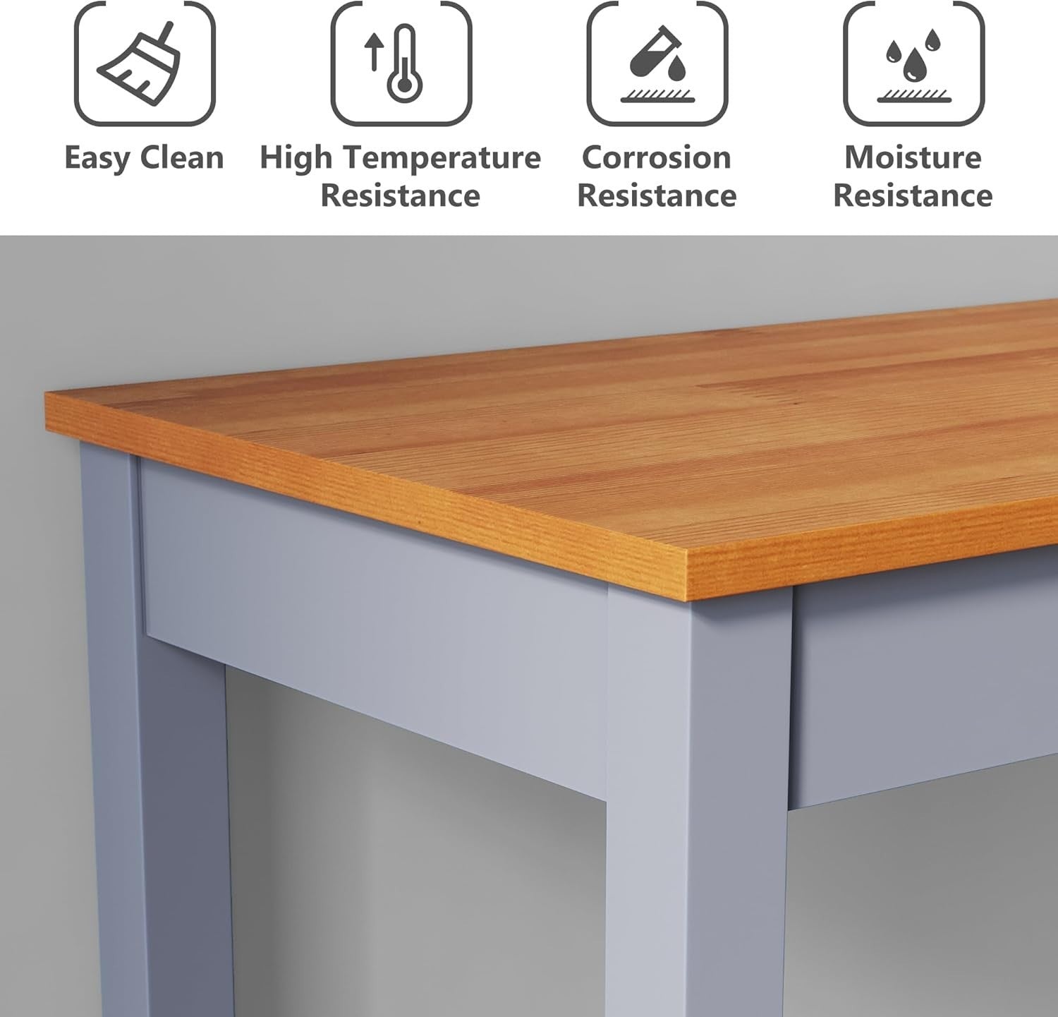 3-Piece Solid Wood Bar Table and 2 Chairs Set, Compact Dining – Honey Grey