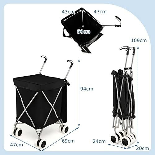 90L Folding Shopping Trolley 8 Wheels Large Push Cart Waterproof Bag