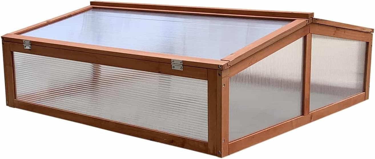 Large Wooden Cold Frame Greenhouse 90x82x32cm UV Polycarbonate Panels