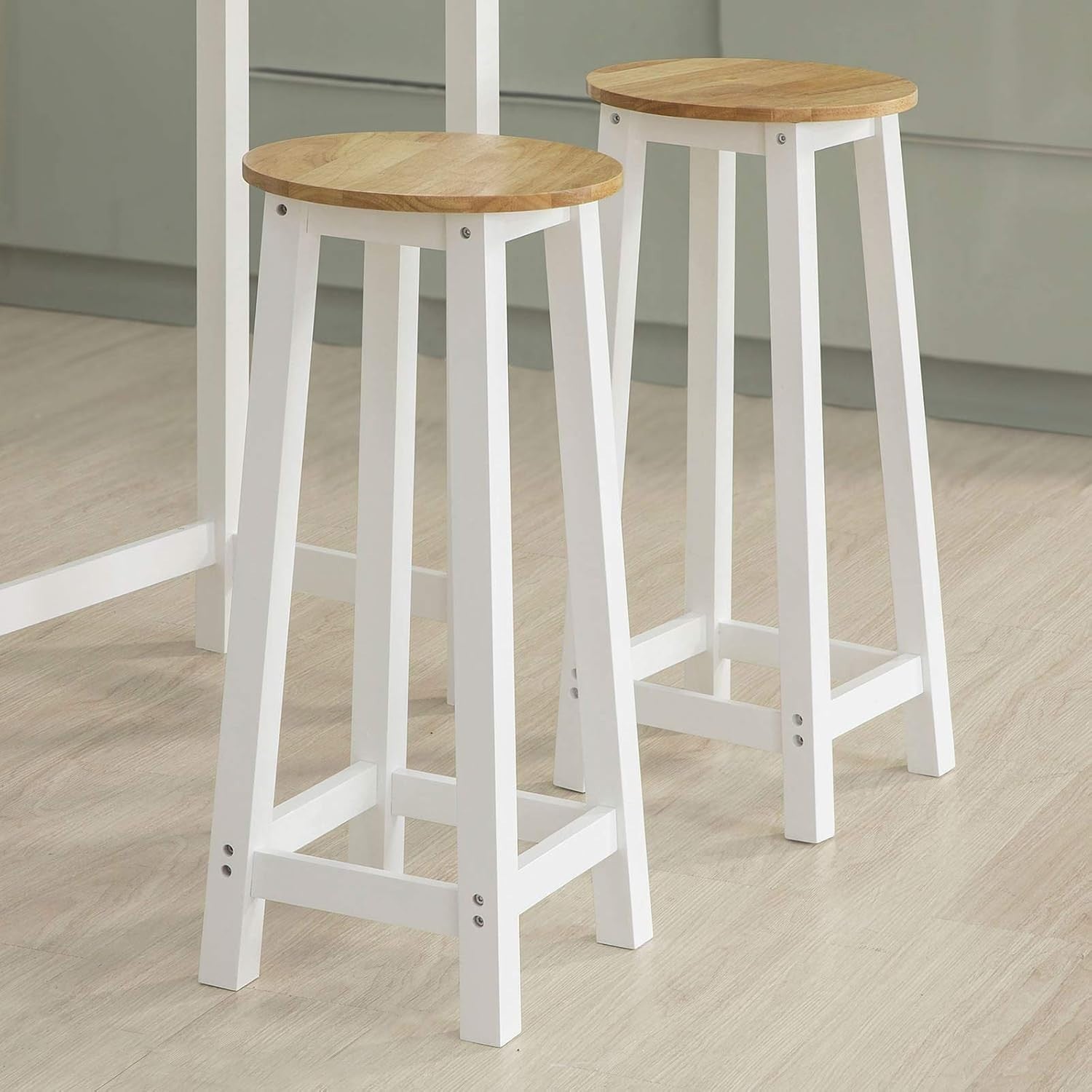 3-Piece Breakfast Bar Table Set with 2 Stools White & Wood Modern Compact