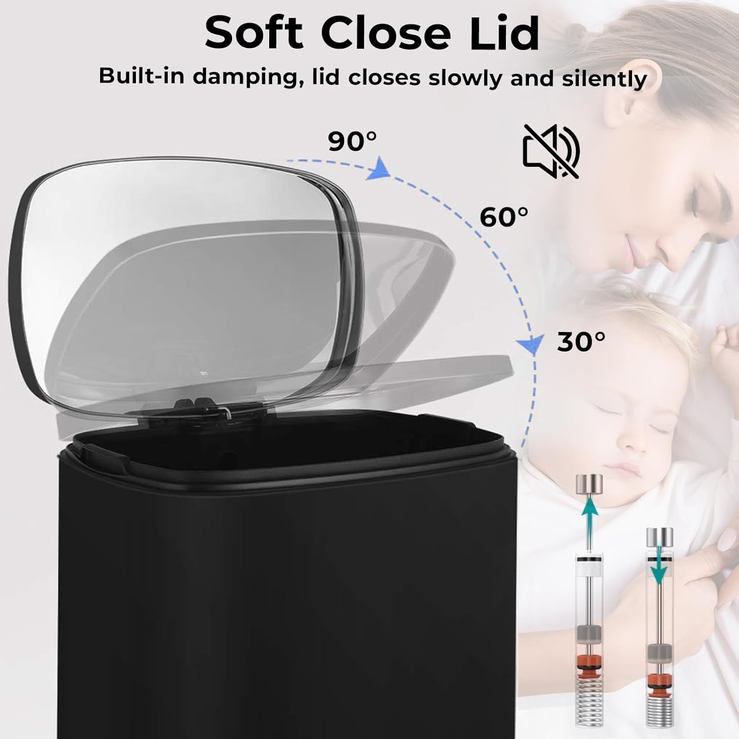 50L Stainless Steel Pedal Bin Soft Close Kitchen Waste Black