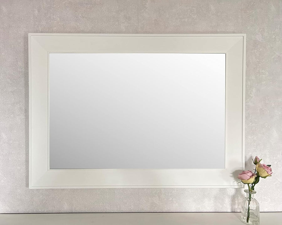 Extra Large Modern Matte White Wooden Wall Mirror 105x75cm