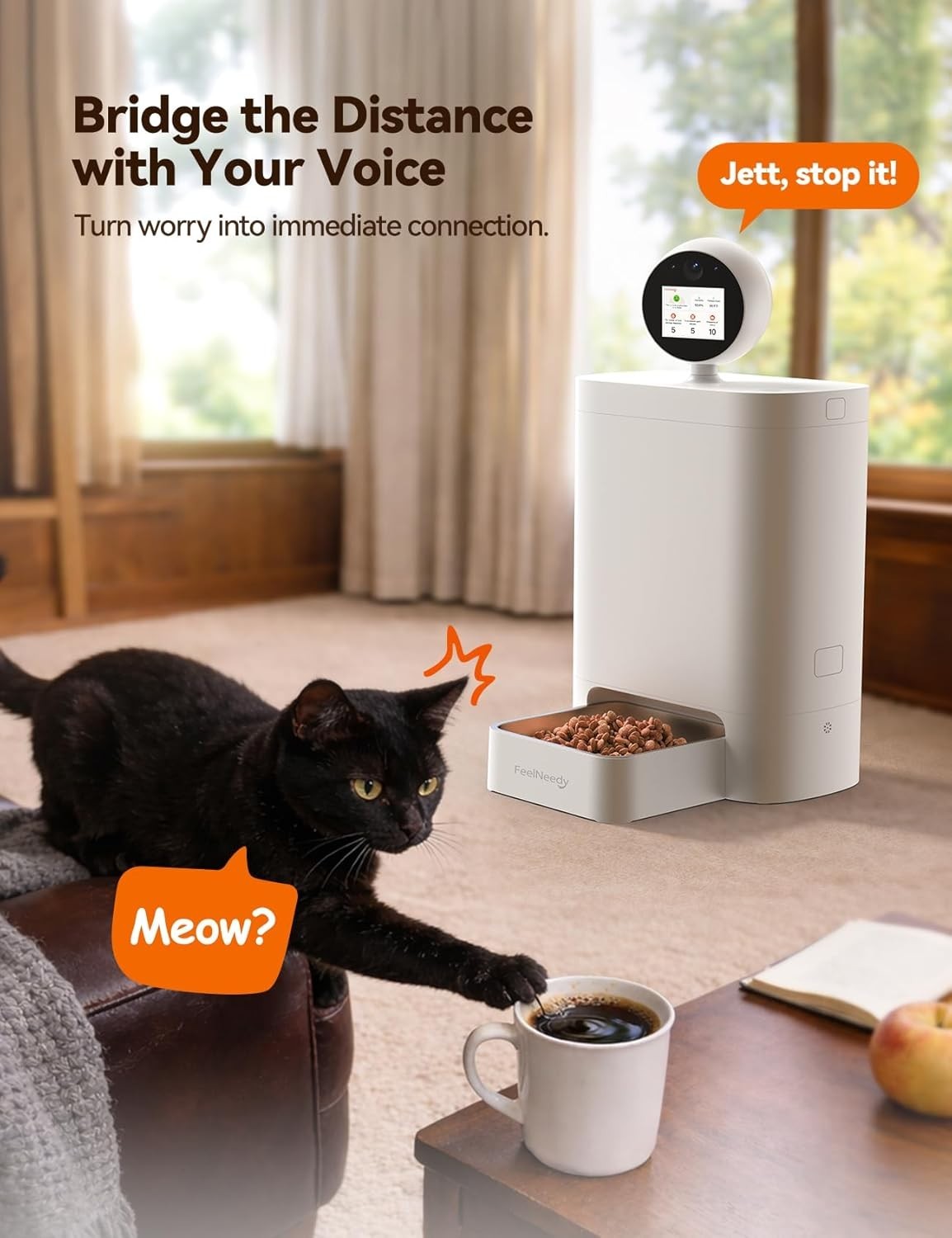 Smart Automatic Cat Feeder Camera 2K WiFi App Control 5.5L Food Dispenser