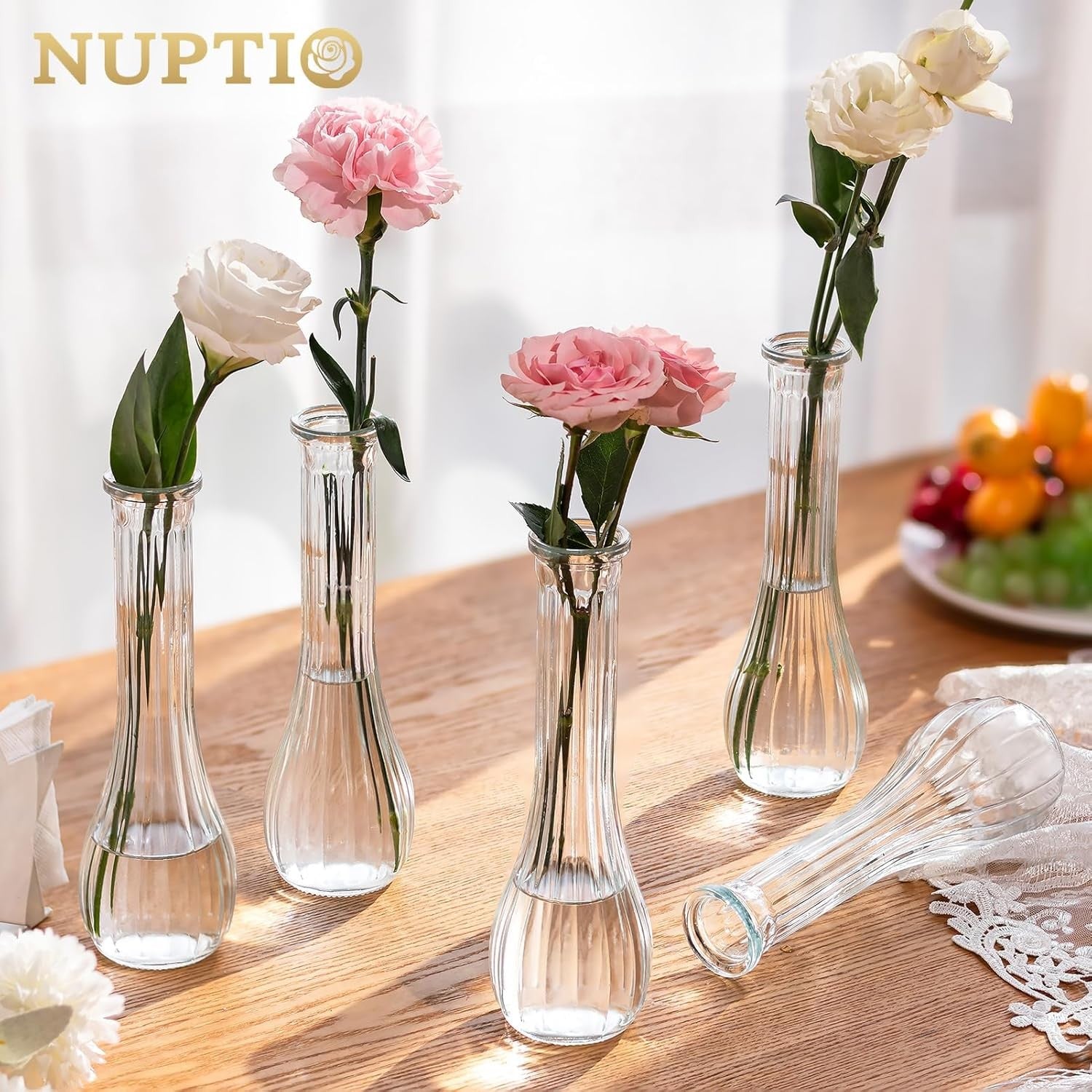 Clear Glass Bud Vase Set of 12 Tall Ribbed Flower Vases Wedding Table Decor