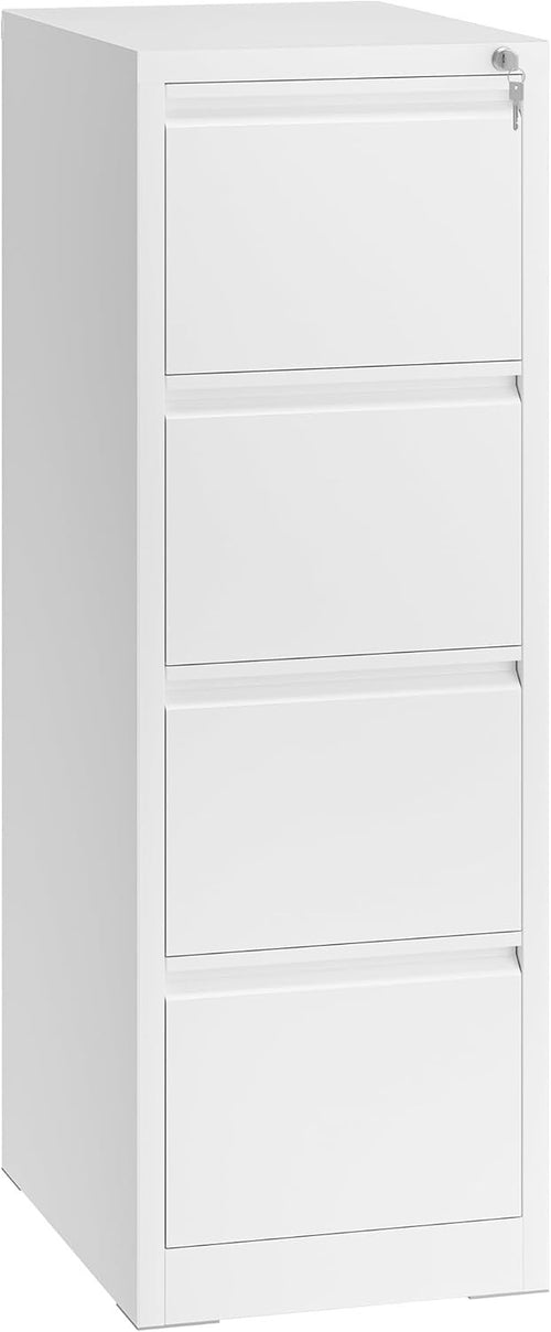 White 4 Drawer Lockable File Cabinet 62x45x133cm Rolling Steel