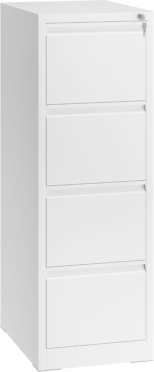 White 4 Drawer Lockable File Cabinet 62x45x133cm Rolling Steel