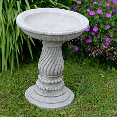 Grey Stone Bird Bath Feeder Outdoor Garden Ornament – Antique Twist Design