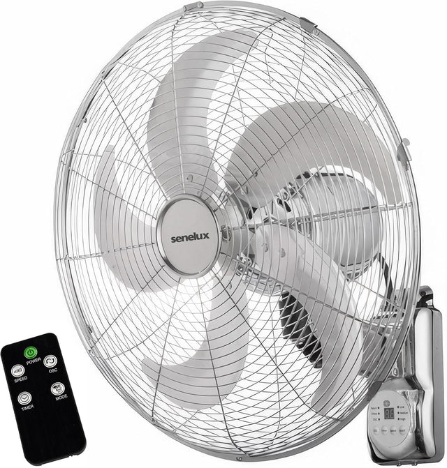 16" Wall Fan – Chrome Remote-Controlled 3-Speed Quiet 50W Oscillating Cooling