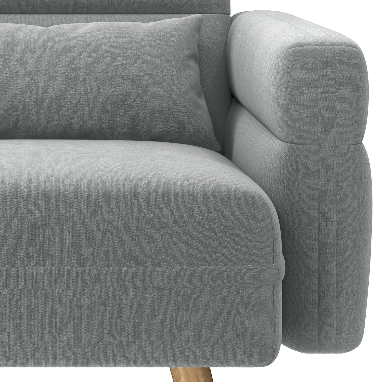 Modern Small Grey Fabric Armchair with Storage Pockets & Lumbar Support