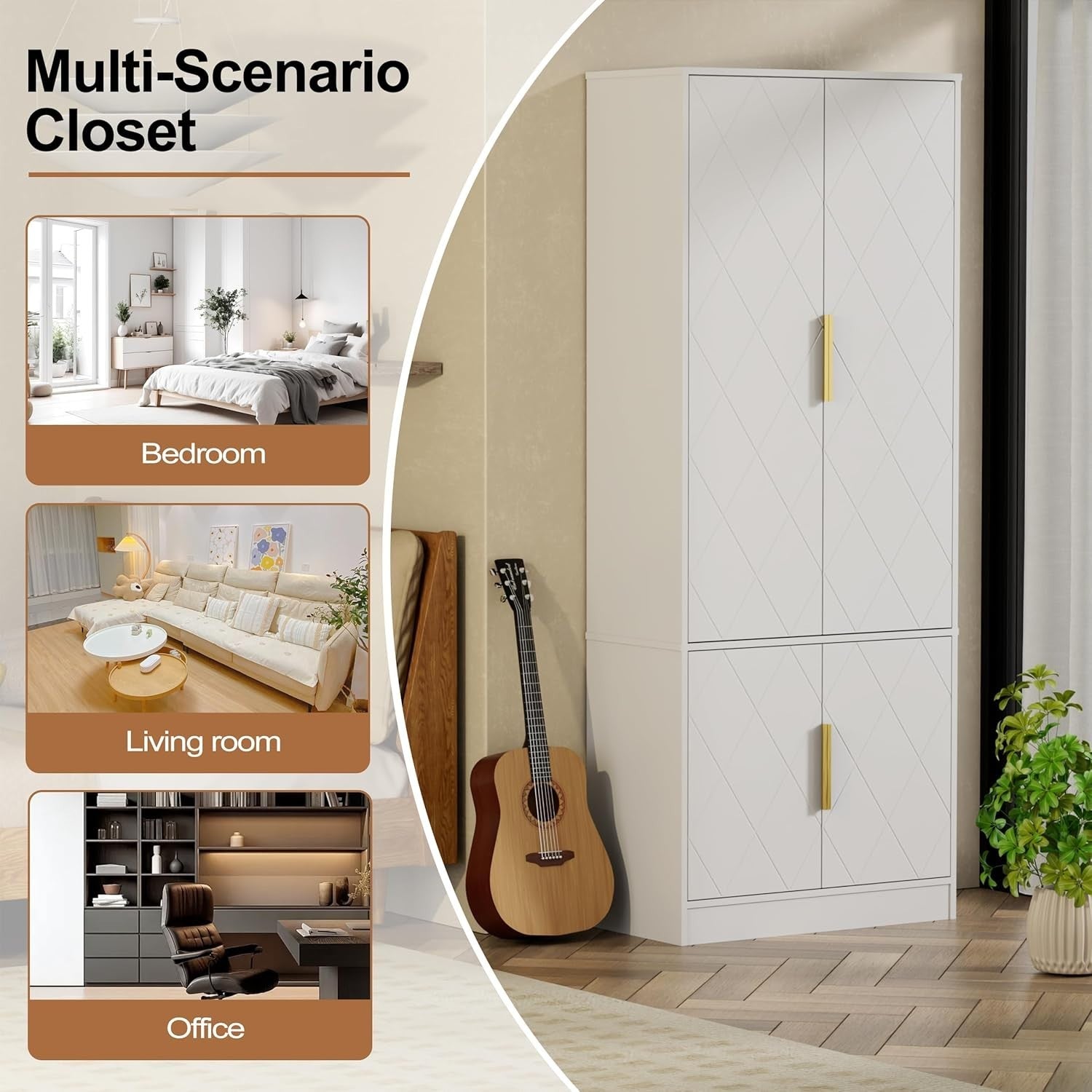 Tall Kitchen Cupboard White 4-Door Buffet Cabinet Storage Unit
