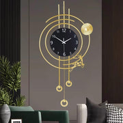 Luxury Gold Oversized Wall Clock Modern Silent Pendulum Design 31" Large Decor