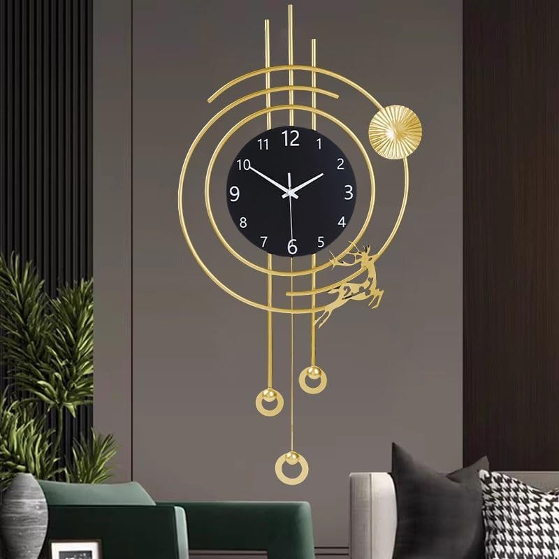 Luxury Gold Oversized Wall Clock Modern Silent Pendulum Design 31" Large Decor