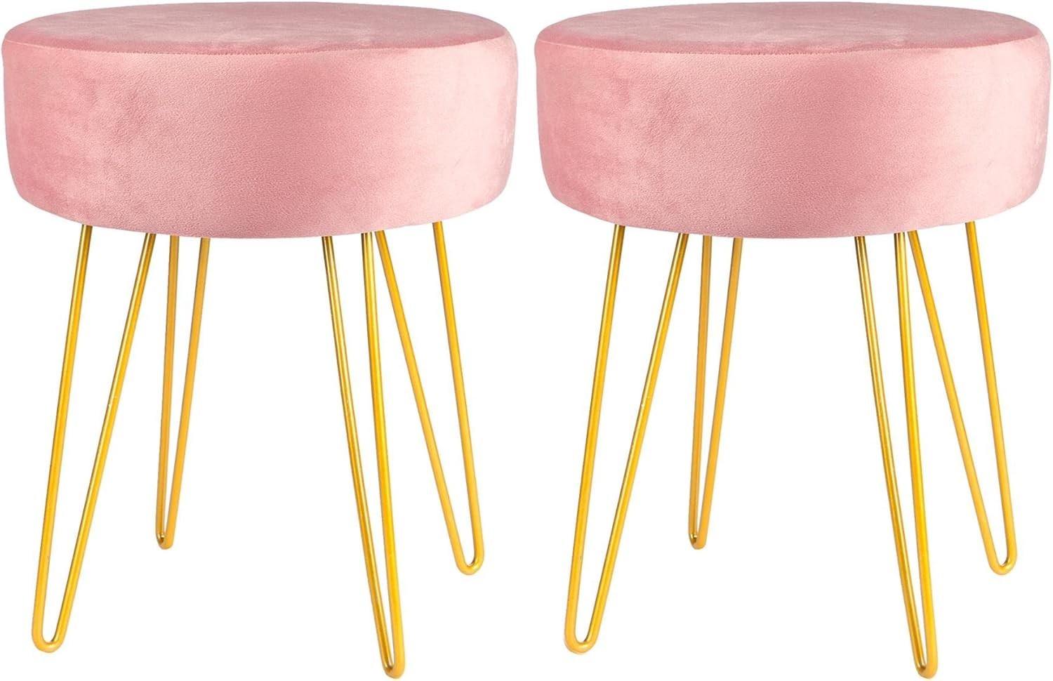 Set of 2 Pink Velvet Footstools Gold Legs Modern Round Pouffe Seats
