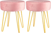 Set of 2 Pink Velvet Footstools Gold Legs Modern Round Pouffe Seats